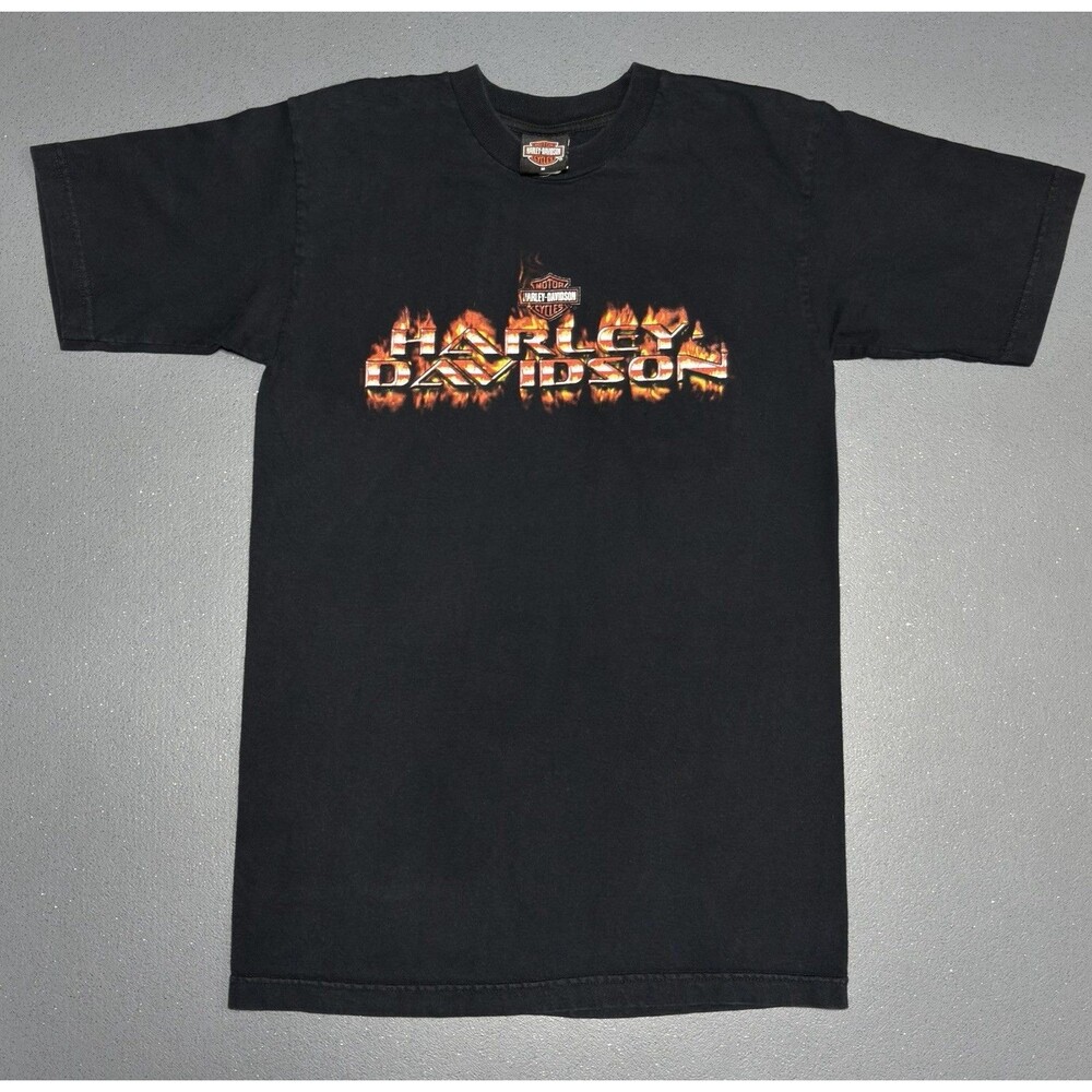 Vtg Harley Davidson Flames TShirt New Port Richey FL 2004 Y2K USA Made Mens L